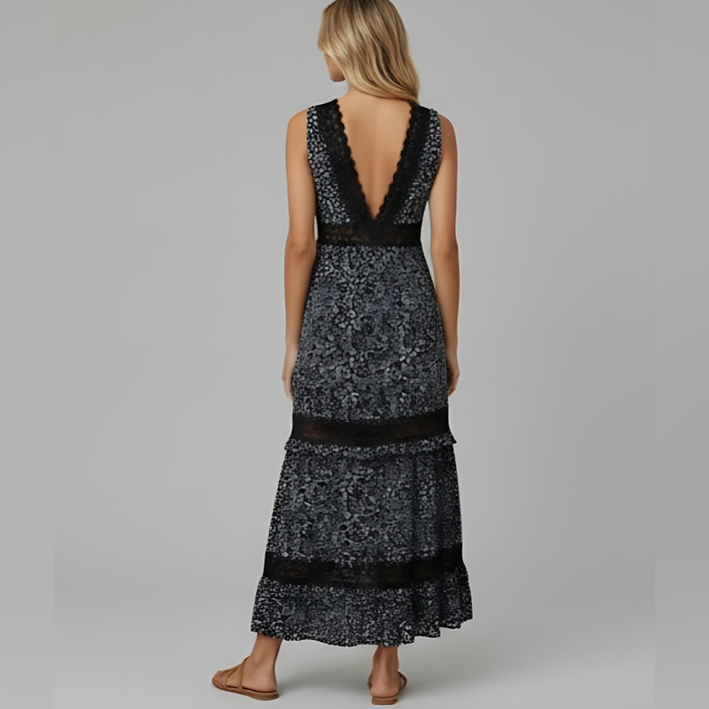 LAST ONE 🔥 Floral Print Guipure Lace Insert Ruffle Trim Dress - Picture 4 of 8